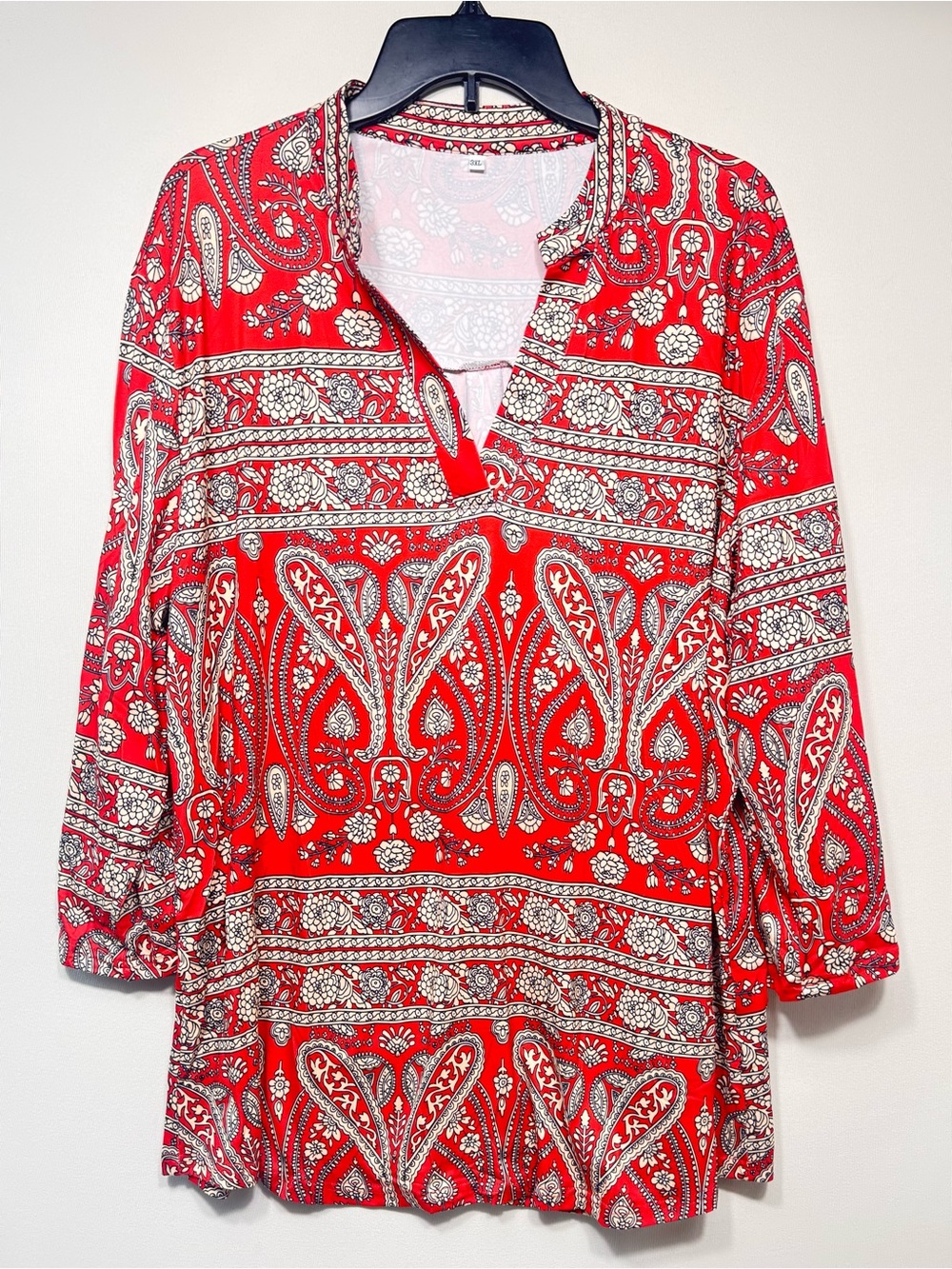 Plus Size 3/4 Sleeve Shirts paisley Print V Neck Blouses Tunic Top size 3xl